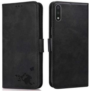 For Samsung Galaxy A01 Embossed Cat Butterflies Pattern Horizontal Flip Leather Case with Card Slot & Holder & Wallet(Black)