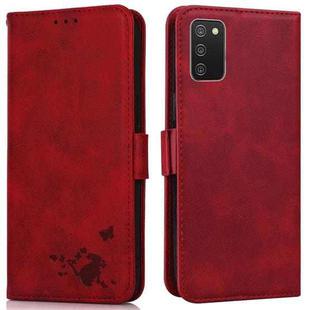 For Samsung Galaxy A02s / M02s Embossed Cat Butterflies Pattern Horizontal Flip Leather Case with Card Slot & Holder & Wallet(Red)