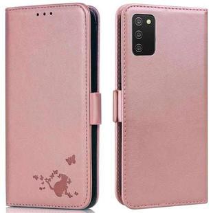 For Samsung Galaxy A02s / M02s Embossed Cat Butterflies Pattern Horizontal Flip Leather Case with Card Slot & Holder & Wallet(Pink)