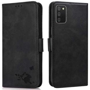 For Samsung Galaxy A02s / M02s Embossed Cat Butterflies Pattern Horizontal Flip Leather Case with Card Slot & Holder & Wallet(Black)