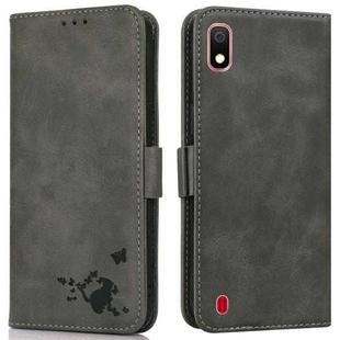 For Samsung Galaxy A10 / M10 Embossed Cat Butterflies Pattern Horizontal Flip Leather Case with Card Slot & Holder & Wallet(Grey)