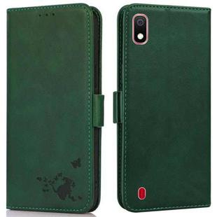 For Samsung Galaxy A10 / M10 Embossed Cat Butterflies Pattern Horizontal Flip Leather Case with Card Slot & Holder & Wallet(Green)