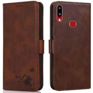 For Samsung Galaxy A10s Embossed Cat Butterflies Pattern Horizontal Flip Leather Case with Card Slot & Holder & Wallet(Brown)