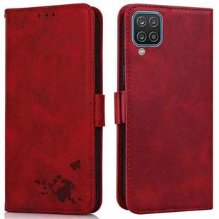 For Samsung Galaxy A12 5G Embossed Cat Butterflies Pattern Horizontal Flip Leather Case with Card Slot & Holder & Wallet(Red)