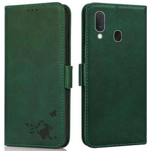 For Samsung Galaxy A20 / A30 Embossed Cat Butterflies Pattern Horizontal Flip Leather Case with Card Slot & Holder & Wallet(Green)