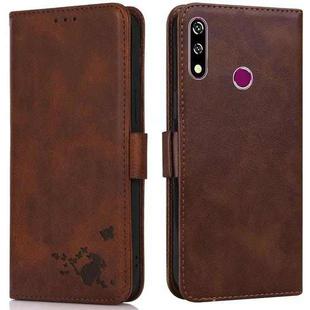 For Samsung Galaxy A20s Embossed Cat Butterflies Pattern Horizontal Flip Leather Case with Card Slot & Holder & Wallet(Brown)