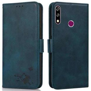For Samsung Galaxy A20s Embossed Cat Butterflies Pattern Horizontal Flip Leather Case with Card Slot & Holder & Wallet(Blue)