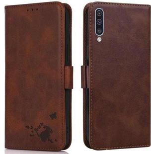 For Samsung Galaxy A30s EU Version Embossed Cat Butterflies Pattern Horizontal Flip Leather Case with Card Slot & Holder & Wallet(Brown)