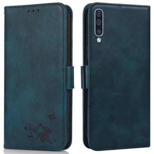 For Samsung Galaxy A30s EU Version Embossed Cat Butterflies Pattern Horizontal Flip Leather Case with Card Slot & Holder & Wallet(Blue)