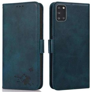 For Samsung Galaxy A31 Embossed Cat Butterflies Pattern Horizontal Flip Leather Case with Card Slot & Holder & Wallet(Blue)