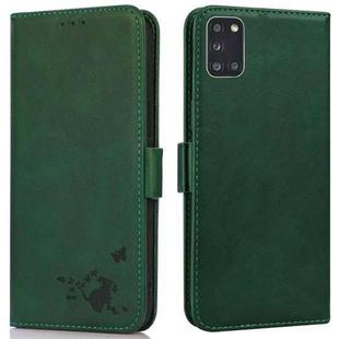 For Samsung Galaxy A31 Embossed Cat Butterflies Pattern Horizontal Flip Leather Case with Card Slot & Holder & Wallet(Green)