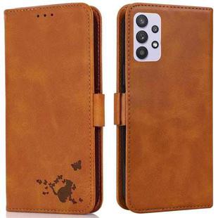 For Samsung Galaxy A32 5G Embossed Cat Butterflies Pattern Horizontal Flip Leather Case with Card Slot & Holder & Wallet(Orange)