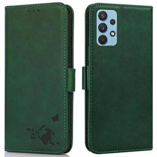 For Samsung Galaxy A32 4G Embossed Cat Butterflies Pattern Horizontal Flip Leather Case with Card Slot & Holder & Wallet(Green)