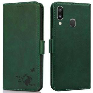 For Samsung Galaxy A40 Embossed Cat Butterflies Pattern Horizontal Flip Leather Case with Card Slot & Holder & Wallet(Green)
