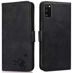 For Samsung Galaxy A41 Embossed Cat Butterflies Pattern Horizontal Flip Leather Case with Card Slot & Holder & Wallet(Black)