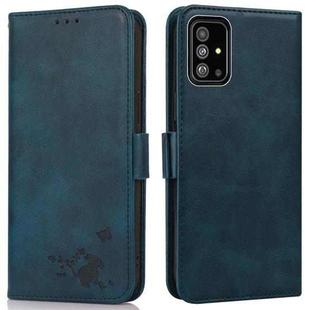 For Samsung Galaxy A51 4G Embossed Cat Butterflies Pattern Horizontal Flip Leather Case with Card Slot & Holder & Wallet(Blue)