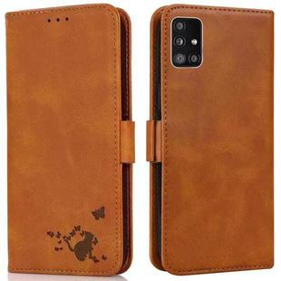 For Samsung Galaxy A51 5G Embossed Cat Butterflies Pattern Horizontal Flip Leather Case with Card Slot & Holder & Wallet(Orange)