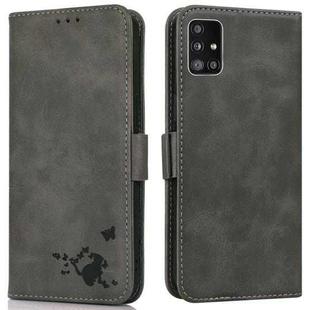 For Samsung Galaxy A51 5G Embossed Cat Butterflies Pattern Horizontal Flip Leather Case with Card Slot & Holder & Wallet(Grey)