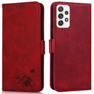 For Samsung Galaxy A52 5G Embossed Cat Butterflies Pattern Horizontal Flip Leather Case with Card Slot & Holder & Wallet(Red)