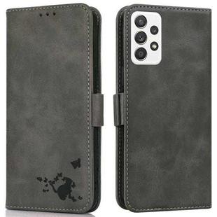 For Samsung Galaxy A52 5G Embossed Cat Butterflies Pattern Horizontal Flip Leather Case with Card Slot & Holder & Wallet(Grey)
