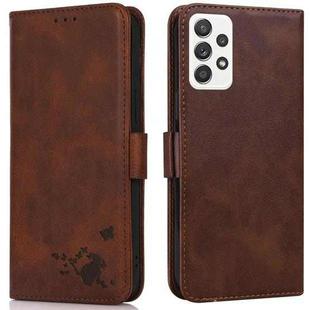 For Samsung Galaxy A52 5G Embossed Cat Butterflies Pattern Horizontal Flip Leather Case with Card Slot & Holder & Wallet(Brown)