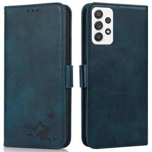 For Samsung Galaxy A52 5G Embossed Cat Butterflies Pattern Horizontal Flip Leather Case with Card Slot & Holder & Wallet(Blue)