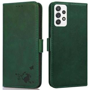 For Samsung Galaxy A52 5G Embossed Cat Butterflies Pattern Horizontal Flip Leather Case with Card Slot & Holder & Wallet(Green)
