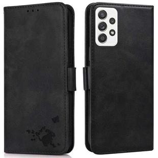 For Samsung Galaxy A52 5G Embossed Cat Butterflies Pattern Horizontal Flip Leather Case with Card Slot & Holder & Wallet(Black)