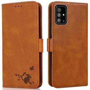 For Samsung Galaxy A71 4G Embossed Cat Butterflies Pattern Horizontal Flip Leather Case with Card Slot & Holder & Wallet(Orange)