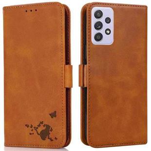 For Samsung Galaxy A72 5G Embossed Cat Butterflies Pattern Horizontal Flip Leather Case with Card Slot & Holder & Wallet(Orange)