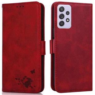 For Samsung Galaxy A72 5G Embossed Cat Butterflies Pattern Horizontal Flip Leather Case with Card Slot & Holder & Wallet(Red)