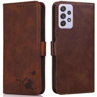 For Samsung Galaxy A72 5G Embossed Cat Butterflies Pattern Horizontal Flip Leather Case with Card Slot & Holder & Wallet(Brown)