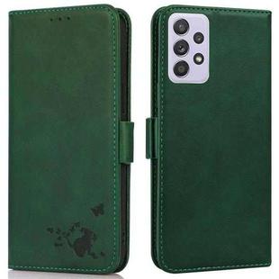 For Samsung Galaxy A72 5G Embossed Cat Butterflies Pattern Horizontal Flip Leather Case with Card Slot & Holder & Wallet(Green)