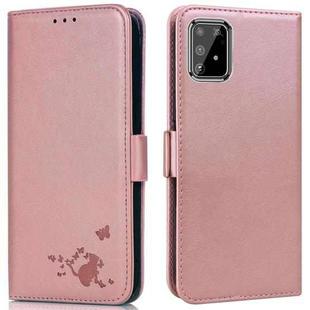 For Samsung Galaxy A91 / S10 Lite Embossed Cat Butterflies Pattern Horizontal Flip Leather Case with Card Slot & Holder & Wallet(Pink)