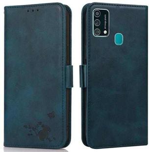 For Samsung Galaxy F41 / M31 Embossed Cat Butterflies Pattern Horizontal Flip Leather Case with Card Slot & Holder & Wallet(Blue)