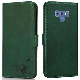 For Samsung Galaxy Note9 Embossed Cat Butterflies Pattern Horizontal Flip Leather Case with Card Slot & Holder & Wallet(Green)