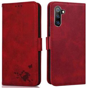 For Samsung Galaxy Note10 Embossed Cat Butterflies Pattern Horizontal Flip Leather Case with Card Slot & Holder & Wallet(Red)