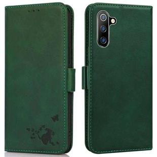 For Samsung Galaxy Note10 Embossed Cat Butterflies Pattern Horizontal Flip Leather Case with Card Slot & Holder & Wallet(Green)
