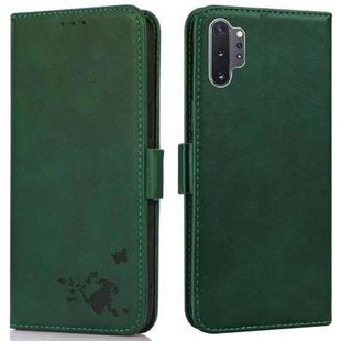 For Samsung Galaxy Note10+ Embossed Cat Butterflies Pattern Horizontal Flip Leather Case with Card Slot & Holder & Wallet(Green)