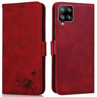 For Samsung Galaxy A42 5G Embossed Cat Butterflies Pattern Horizontal Flip Leather Case with Card Slot & Holder & Wallet(Red)