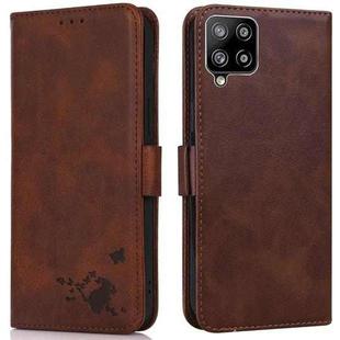 For Samsung Galaxy A42 5G Embossed Cat Butterflies Pattern Horizontal Flip Leather Case with Card Slot & Holder & Wallet(Brown)