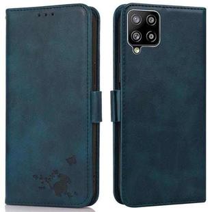 For Samsung Galaxy A42 5G Embossed Cat Butterflies Pattern Horizontal Flip Leather Case with Card Slot & Holder & Wallet(Blue)