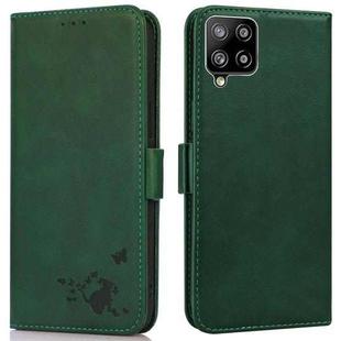For Samsung Galaxy A42 5G Embossed Cat Butterflies Pattern Horizontal Flip Leather Case with Card Slot & Holder & Wallet(Green)