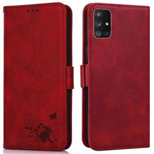 For Samsung Galaxy M51 Embossed Cat Butterflies Pattern Horizontal Flip Leather Case with Card Slot & Holder & Wallet(Red)