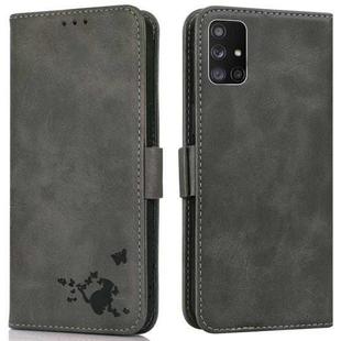 For Samsung Galaxy M51 Embossed Cat Butterflies Pattern Horizontal Flip Leather Case with Card Slot & Holder & Wallet(Grey)