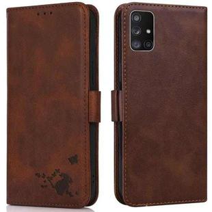 For Samsung Galaxy M51 Embossed Cat Butterflies Pattern Horizontal Flip Leather Case with Card Slot & Holder & Wallet(Brown)