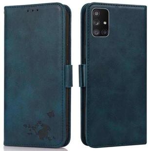 For Samsung Galaxy M51 Embossed Cat Butterflies Pattern Horizontal Flip Leather Case with Card Slot & Holder & Wallet(Blue)