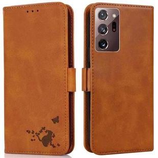 For Samsung Galaxy Note20 Ultra 5G/4G Embossed Cat Butterflies Pattern Horizontal Flip Leather Case with Card Slot & Holder & Wallet(Orange)