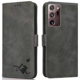 For Samsung Galaxy Note20 Ultra 5G/4G Embossed Cat Butterflies Pattern Horizontal Flip Leather Case with Card Slot & Holder & Wallet(Grey)