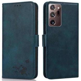 For Samsung Galaxy Note20 Ultra 5G/4G Embossed Cat Butterflies Pattern Horizontal Flip Leather Case with Card Slot & Holder & Wallet(Blue)